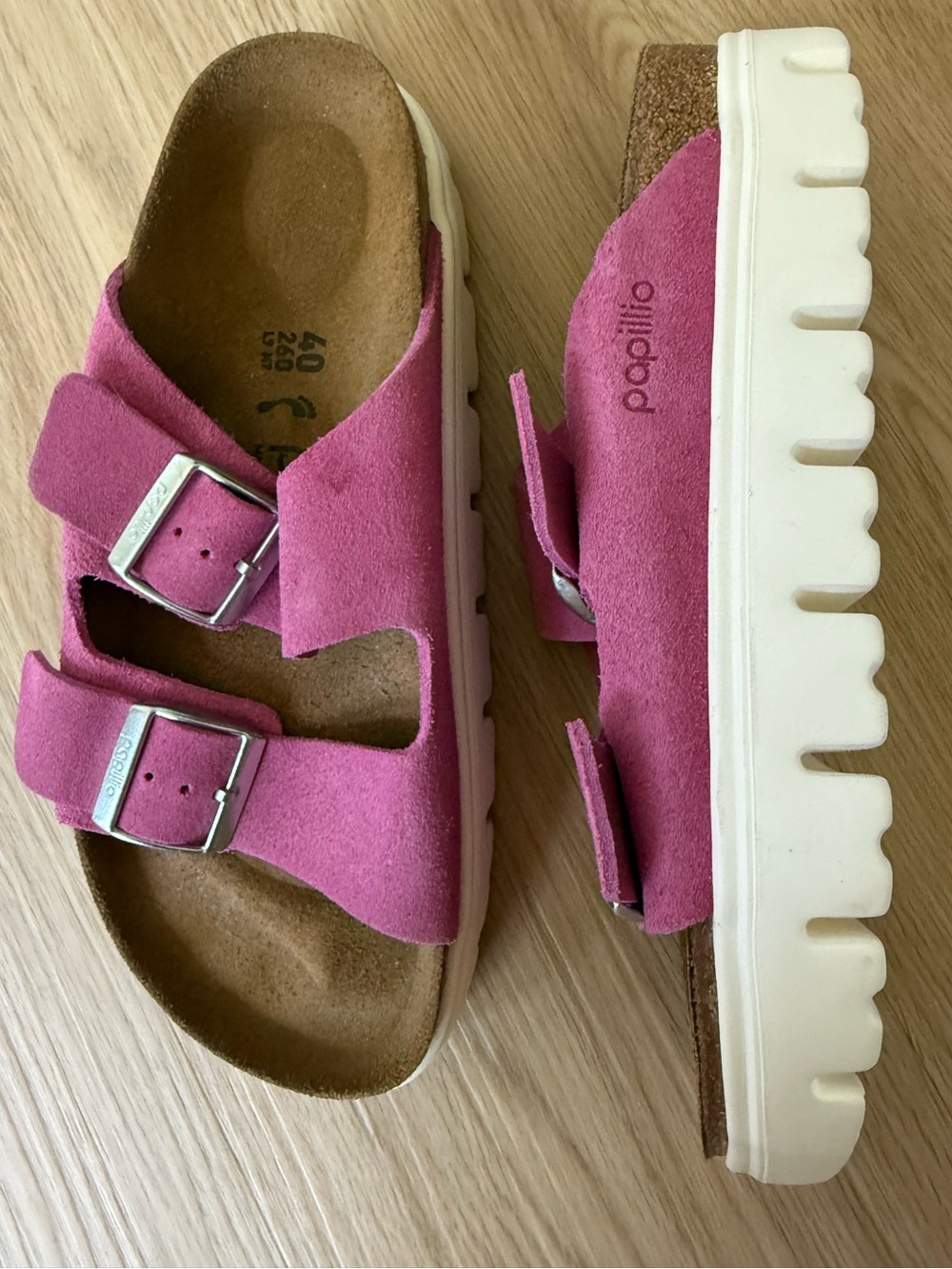 Birkenstock Papillio Pink Suede Two-Strap Platform Sandals - size 40 Narrow